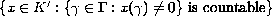 $\{x\in K' : \{\gamma\in\Gamma : x(\gamma)\ne0\}\text{ is countable}\}$