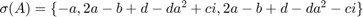 $\sigma(A) = \{-a, 2a-b+d-da^2+ci, 2a-b+d-da^2-ci\}$