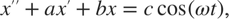 $$
x'' + ax' + bx = c \cos(\omega t),
$$