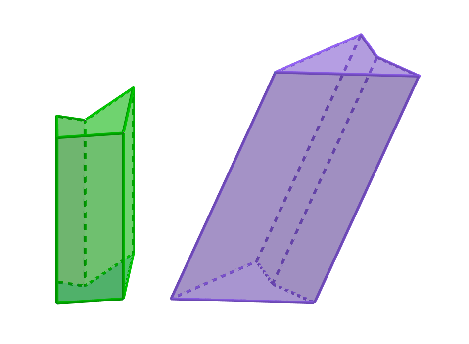 Zleva:Nekonvexní kolmý pětiboký hranol a nekonvexní kosý čtyřboký hranol